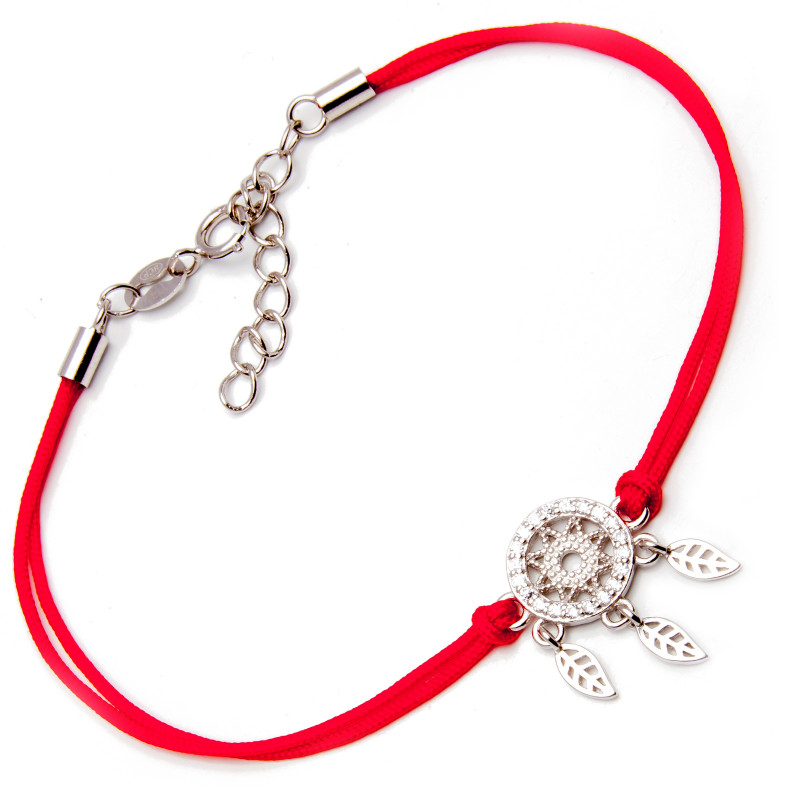 Srebrna bransoletka 925 łapacz snów czerwony sznurek