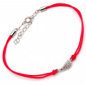 Srebrna bransoletka okrągłe serce czerwony sznurek