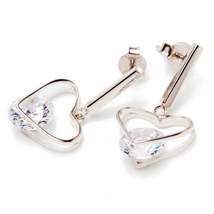 Srebrne kolczyki serce z cyrkonią