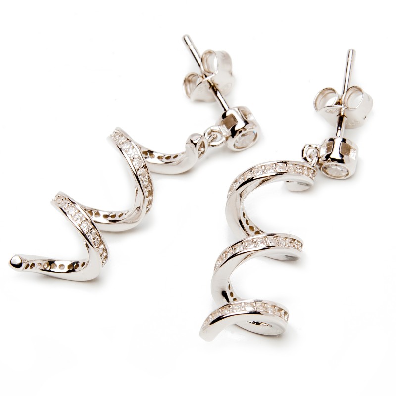 Srebrne kolczyki spiralne cyrkonie