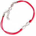 Srebrna bransoletka okrągłe serce czerwony sznurek