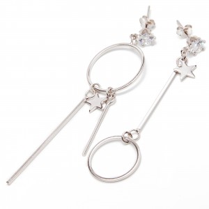 Srebrne kolczyki cyrkonia okrąg gwiazdka wiszące 925