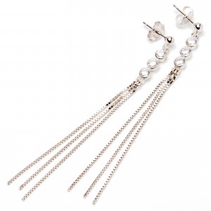 Srebrne kolczyki wiszące łańcuszki cyrkonia 925