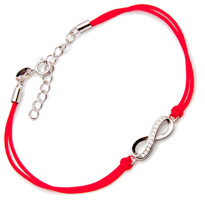 Srebrna bransoletka nieskończoność czerwony sznurek
