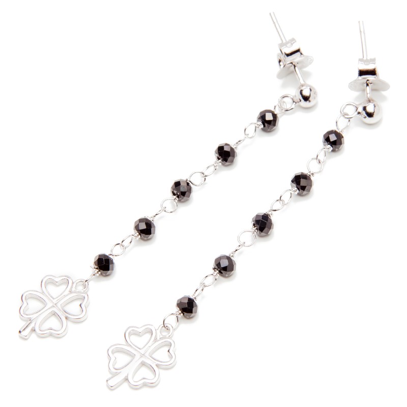 Srebrne kolczyki koniczyna onyks