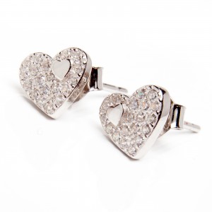Srebrne kolczyki serce z cyrkoniami