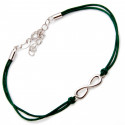 Srebrna bransoletka nieskończoność cyrkonie zielony sznurek