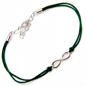 Srebrna bransoletka 925 nieskończoność zielony sznurek
