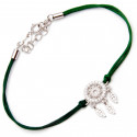Srebrna bransoletka nieskończoność cyrkonie zielony sznurek
