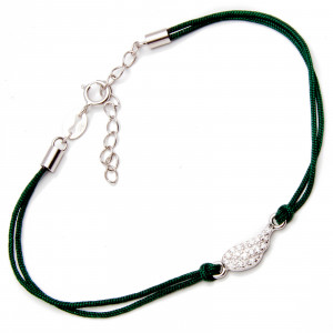 Srebrna bransoletka skrzydło zielony sznurek