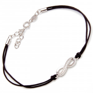 Srebrna bransoletka nieskończoność czarny sznurek