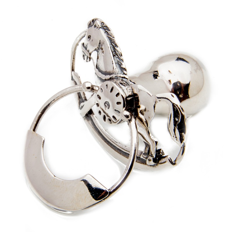 Srebrny smoczek konik na biegunach pamiątka chrzest