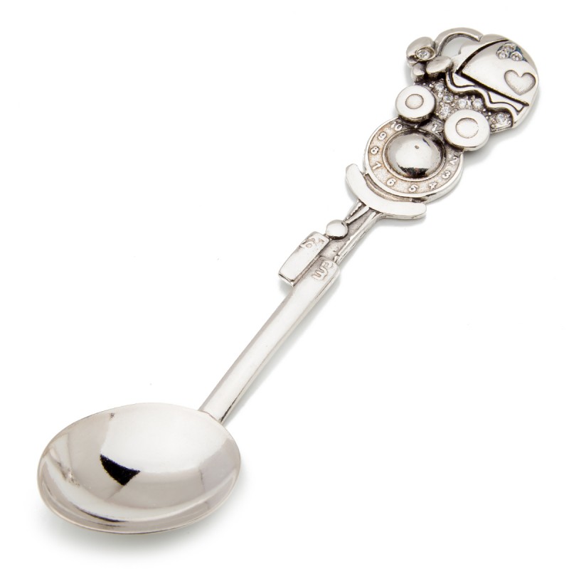 Srebrna łyżeczka wózek pamiątka na Chrzest