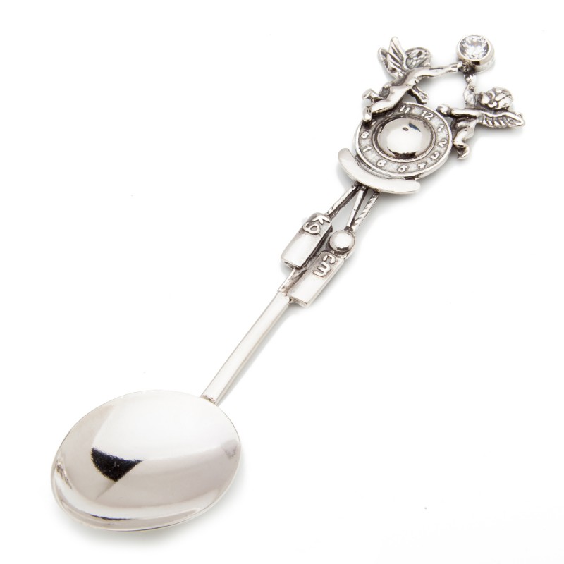 Srebrna łyżeczka 925 aniołki cyrkonia pamiątka na Chrzest