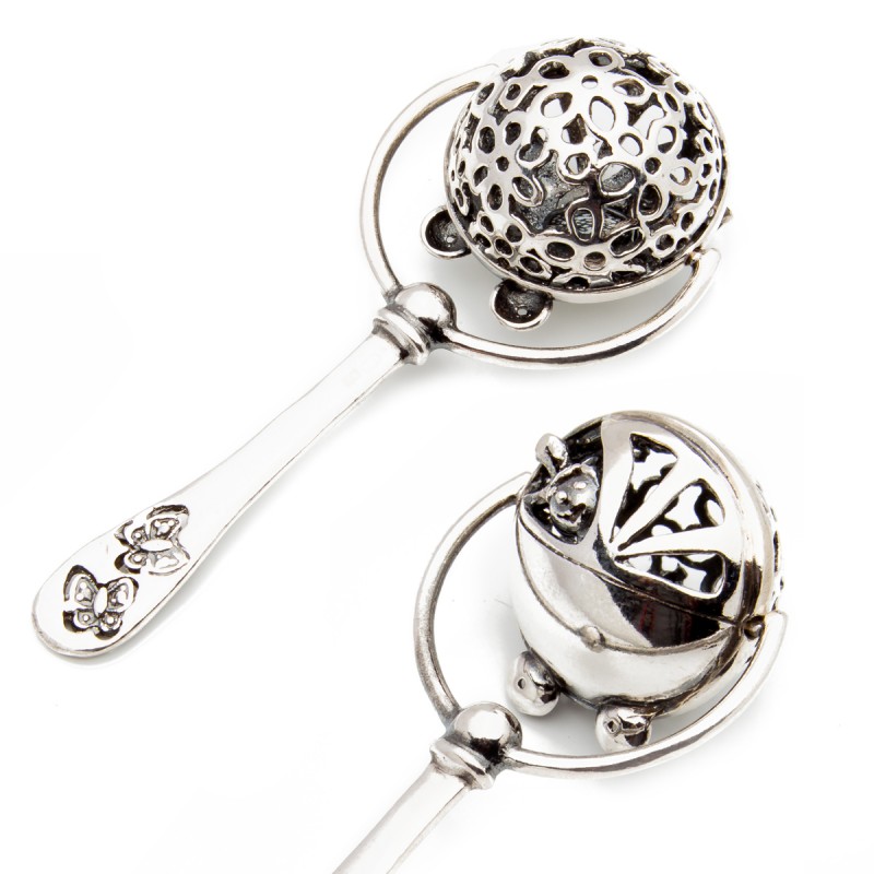 Srebrna grzechotka 925 prezent na roczek chrzest