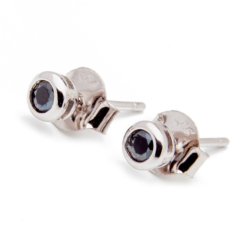 Srebrne kolczyki czarna cyrkonia 4 mm