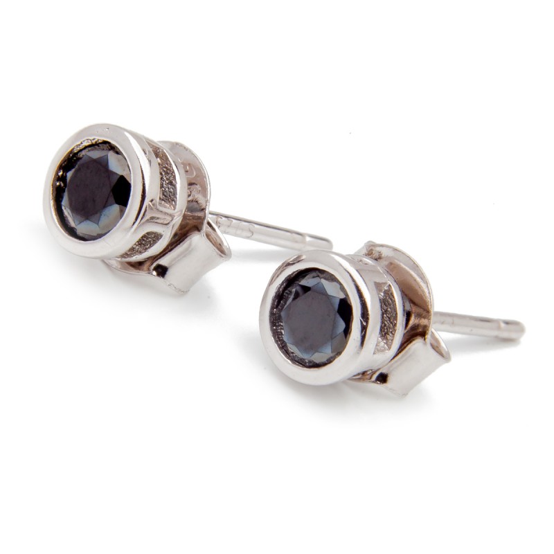 Srebrne kolczyki czarna cyrkonia 5 mm