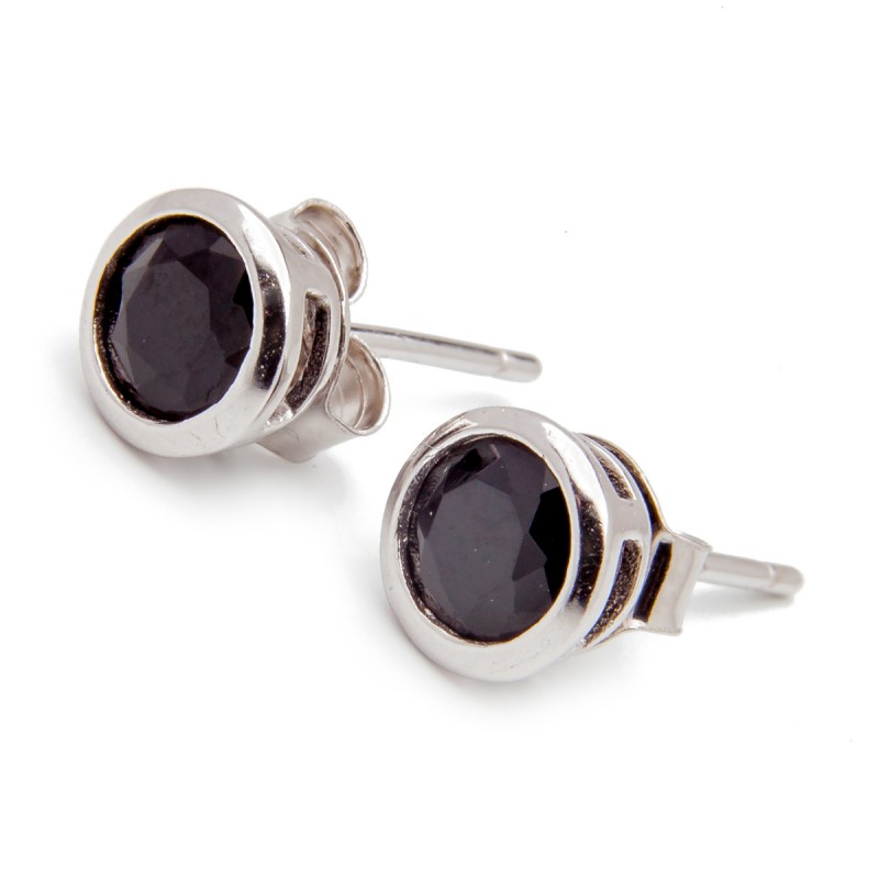 Srebrne kolczyki czarna cyrkonia 6 mm