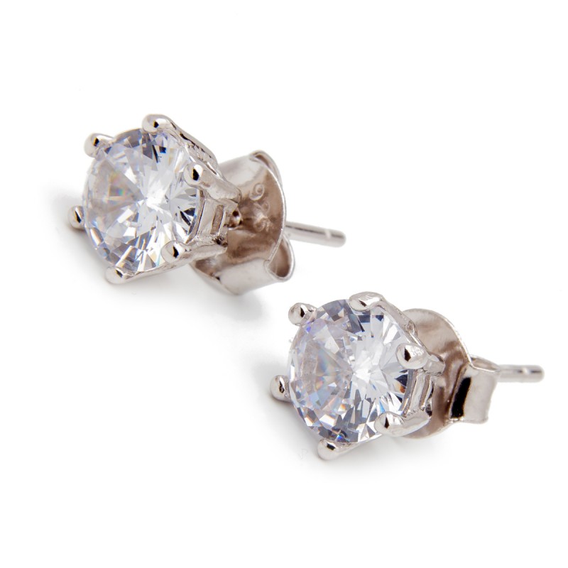 Srebrne kolczyki biała cyrkonia 6 mm