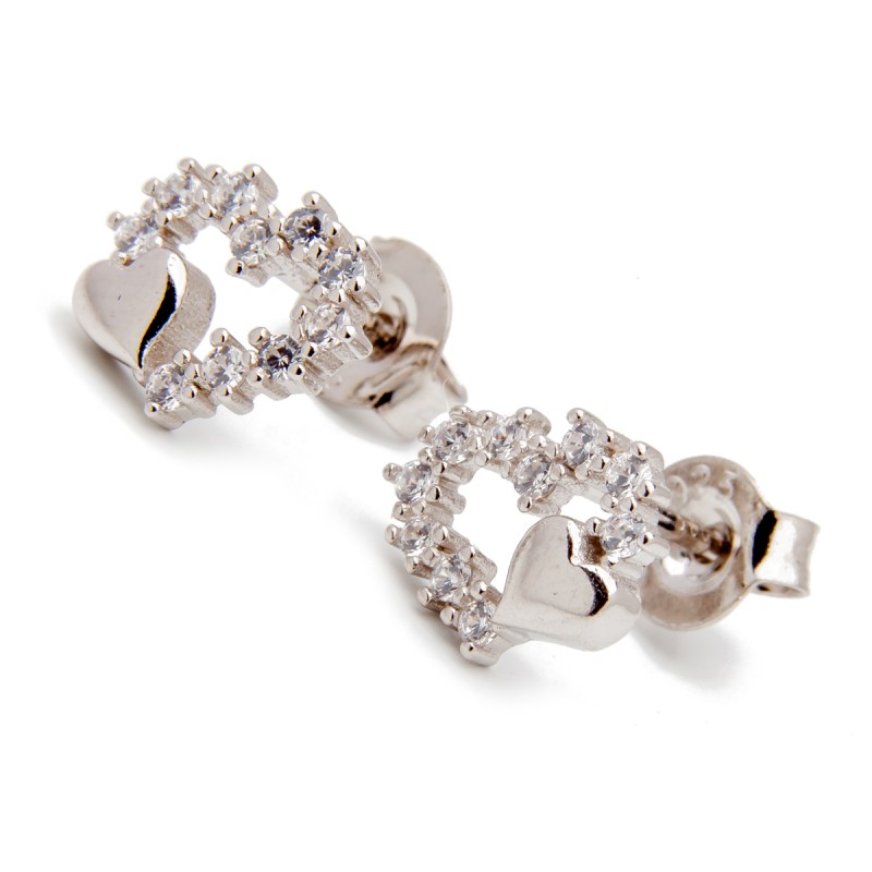 Srebrne kolczyki serduszka z cyrkoniami