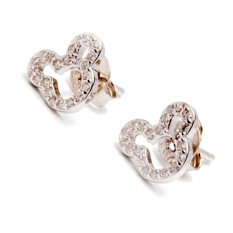 Srebrne kolczyki 925 Myszka Miki białe cyrkonie