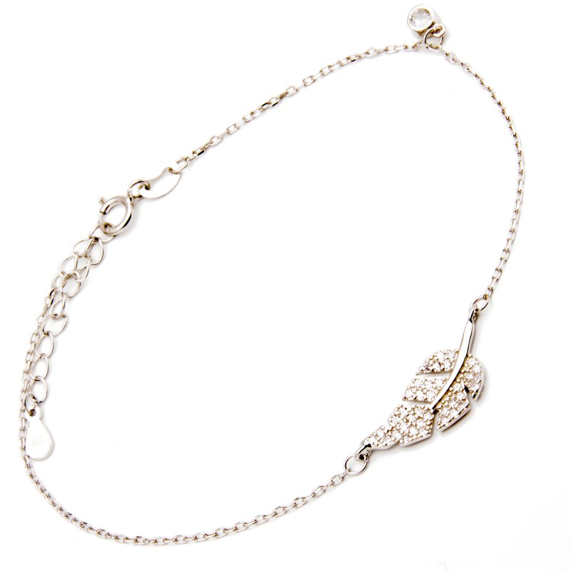 Srebrna bransoletka listek z cyrkoniami