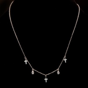 Srebrny naszyjnik krzyżyki z cyrkoniami