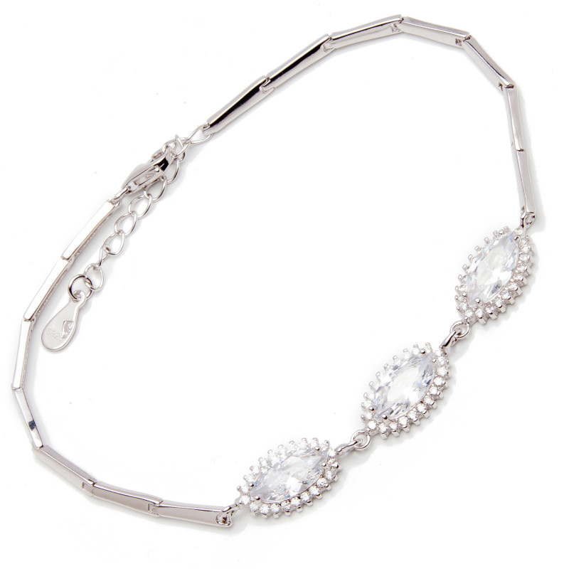 Srebrna bransoletka damska 925 cyrkoniowe trio