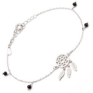 Srebrna bransoletka łapacz snów listek onyks