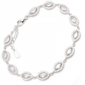 Srebrna Bransoletka Damska Piękne Białe Łezki