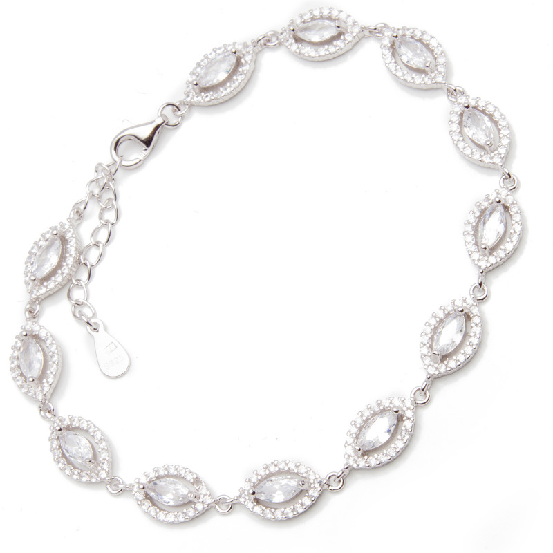 Srebrna Bransoletka Damska Piękne Białe Łezki