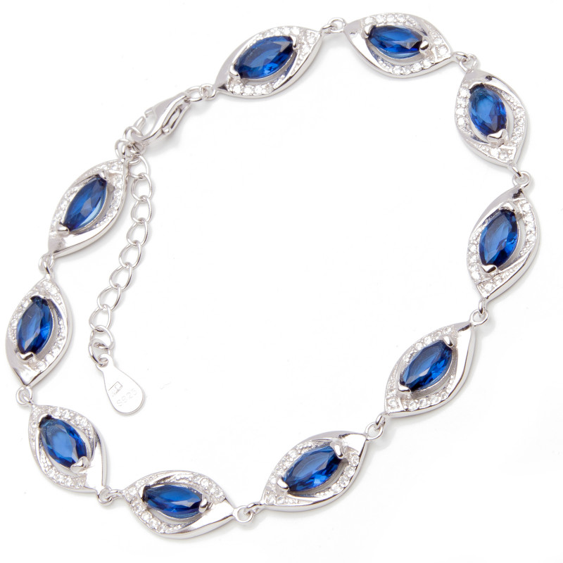 Srebrna Bransoletka Niebieskie Cyrkonie Łezki