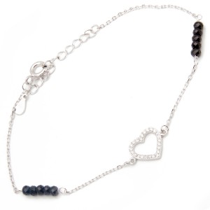 Srebrna bransoletka cyrkoniowe serce onyks