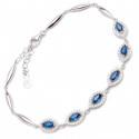 Srebrna Bransoletka Damska Niebieskie Cyrkonie