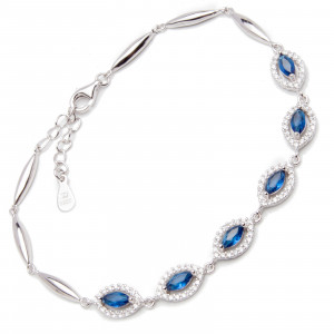 Srebrna Bransoletka Niebieskie Cyrkonie Łezki