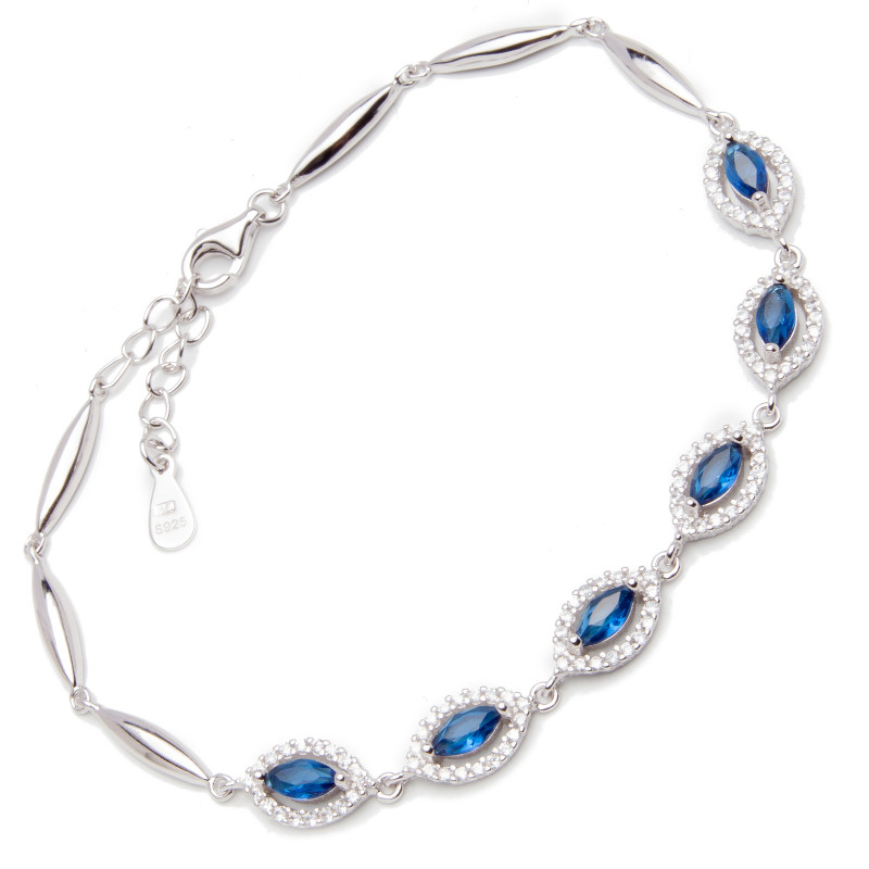 Srebrna Bransoletka Niebieskie Cyrkonie Łezki