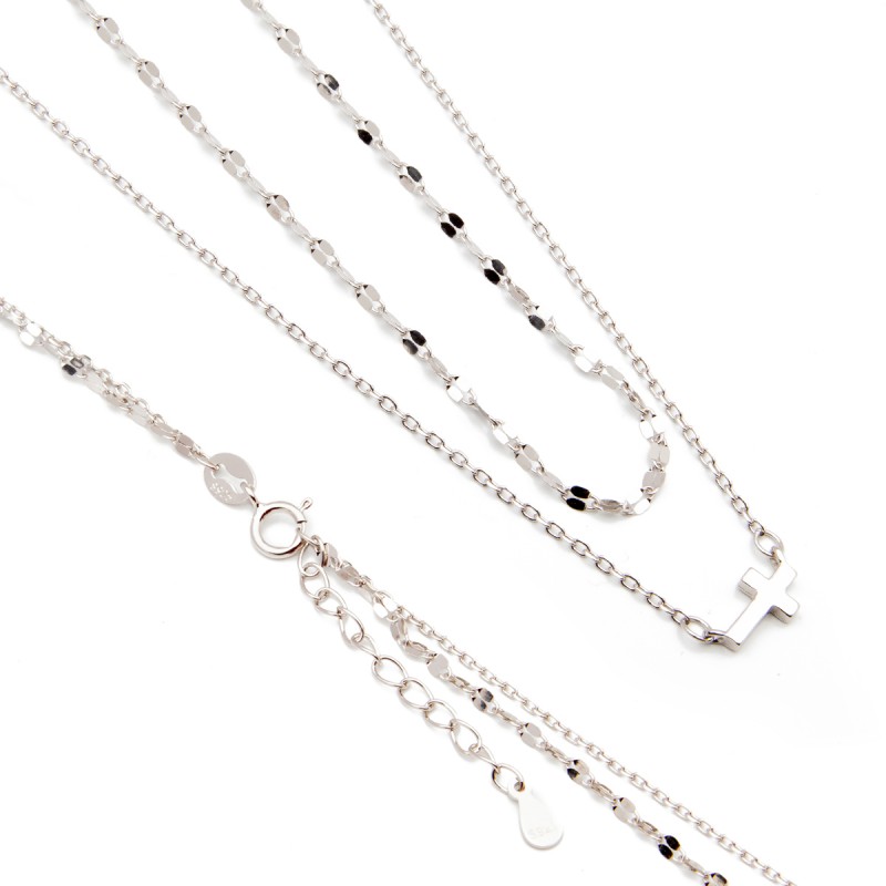 Srebrny naszyjnik podwójny krzyżyk