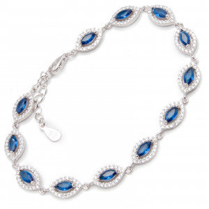 Srebrna Bransoletka Damska Piękne Niebieskie Łezki