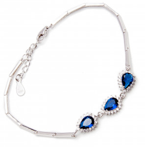 Srebrna Bransoletka Niebieskie Cyrkonie