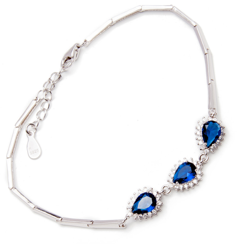 Srebrna Bransoleta Niebieskie Cyrkonie