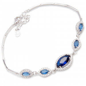 Srebrna Bransoletka Niebieskie Cyrkonie