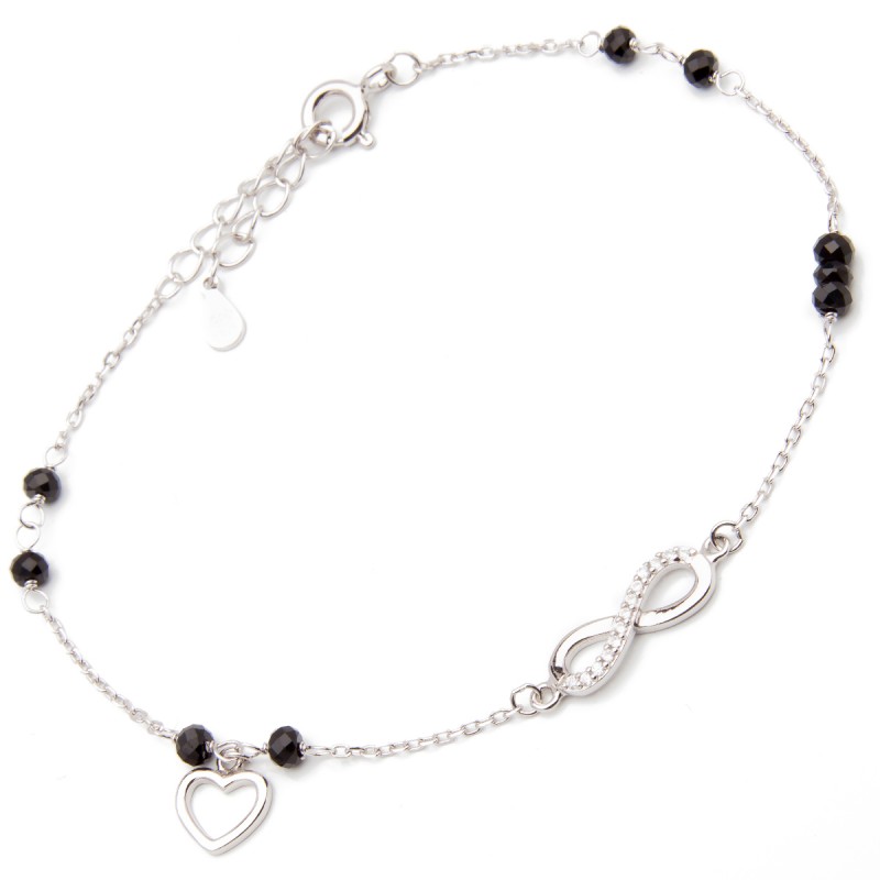 Srebrna bransoletka koniczyna z nieskończonością