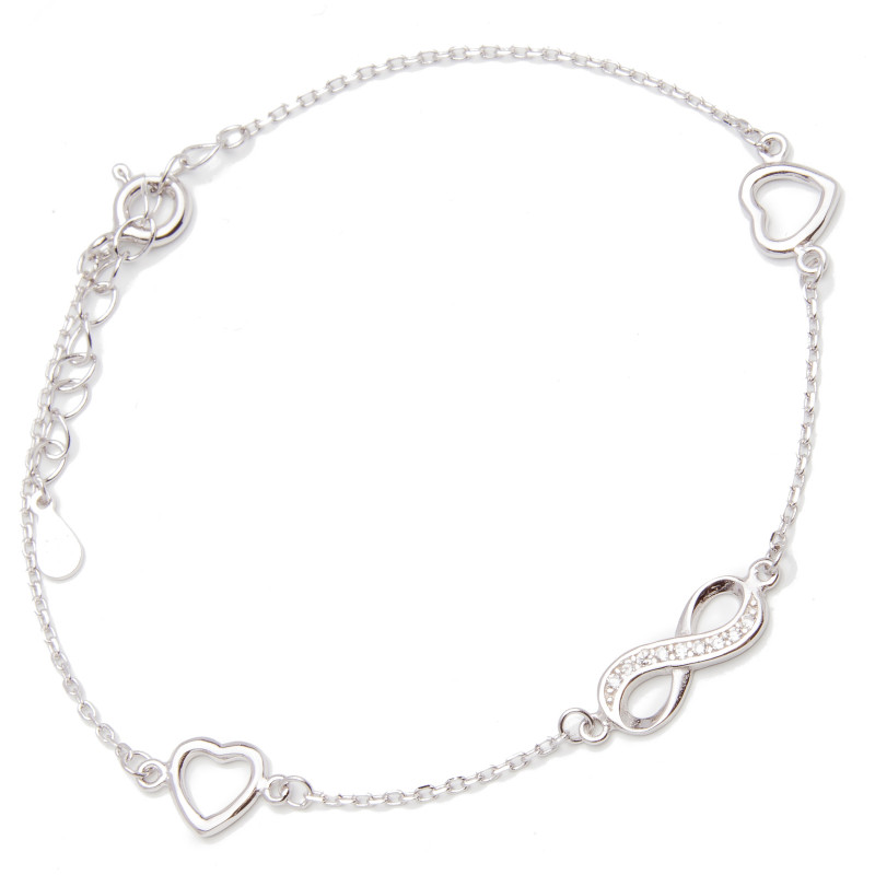 Srebrna Bransoletka nieskończoność serduszka
