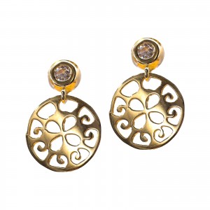 Złote kolczyki 585 ażurowe koło sztyft