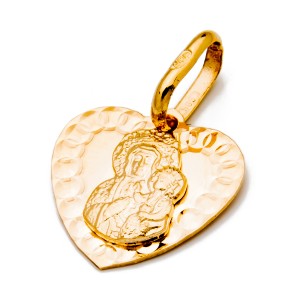 Złoty medalik 585 serduszko Matka Boska