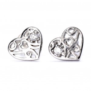 Srebrne kolczyki ażurowe serce z cyrkonią