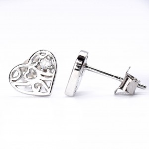 Srebrne kolczyki ażurowe serce z cyrkonią
