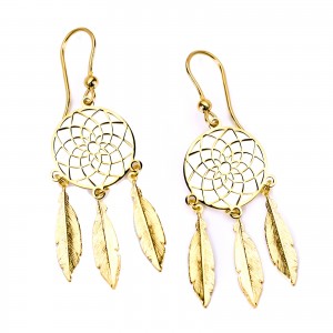 Srebrne pozłacane 925 kolczyki łapacz snów