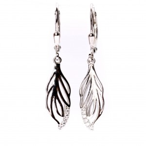 Srebrne kolczyki listek z cyrkoniami