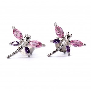 Srebrne kolczyki kolorowa ważka